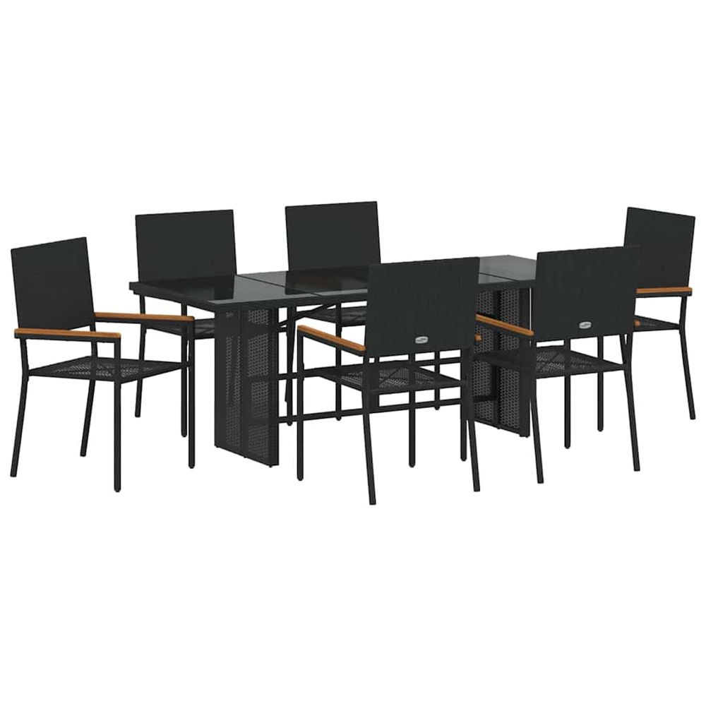 Ensemble de salle à manger pour jardin 7 pc noir polyrotin