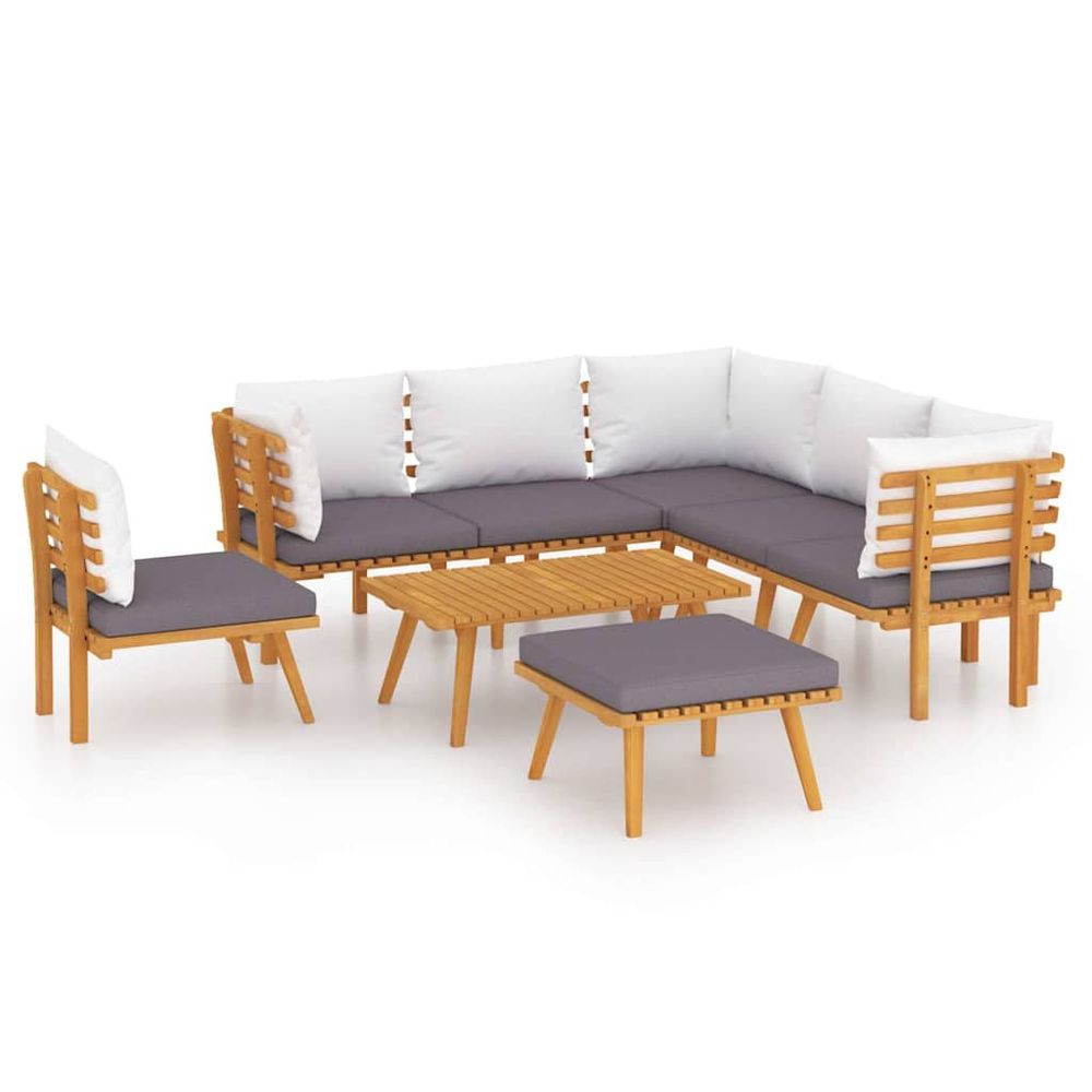 Salon de jardin 8 pcs avec coussins bois d'acacia solide