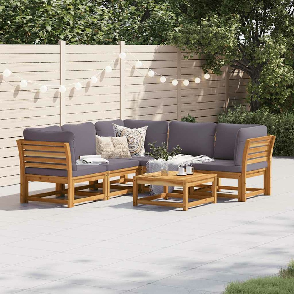 Salon de jardin 6 pcs avec coussins bois d'acacia solide