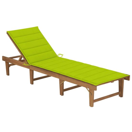 Chaise longue pliable avec coussin bois d'acacia solide bain de soleil
