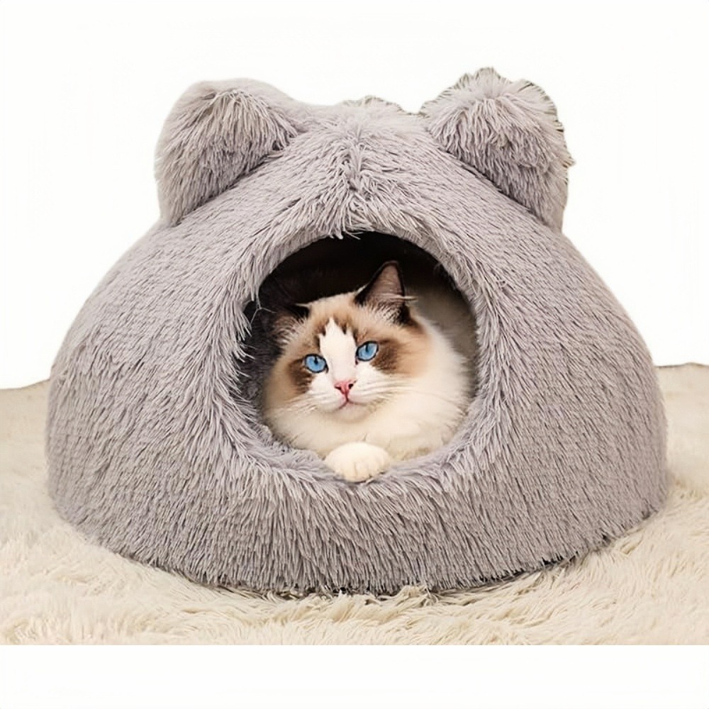 Panier pour chat - ronde, à capuchon, coussin amovible lavable, fond antidérapant