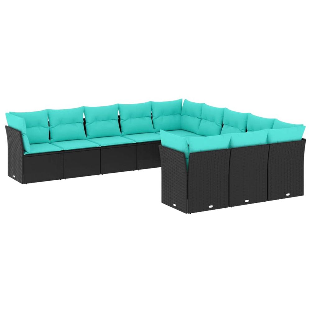 Salon de jardin 11 pcs avec coussins noir résine tressée