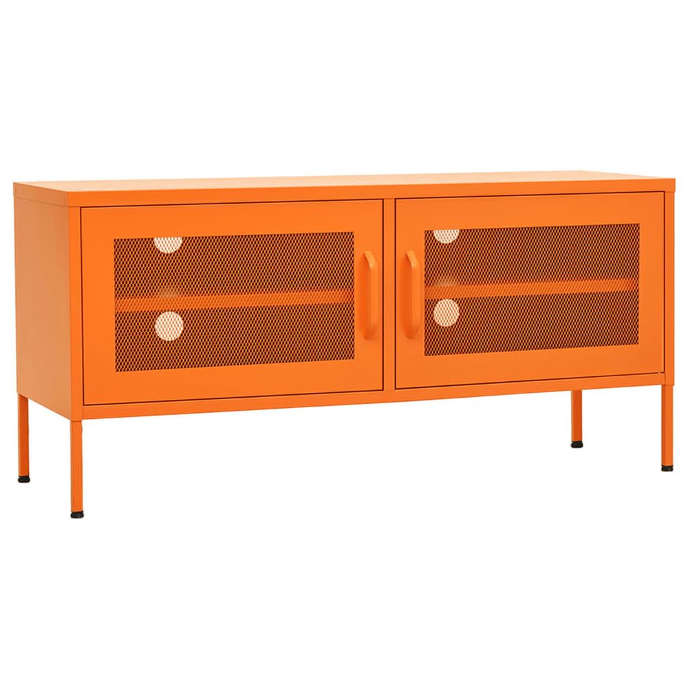 Meuble TV HOMEELIKE Orange - 105x35x50 Cm En Acier - Avec 2 Portes, étagère Et Passe-câbles