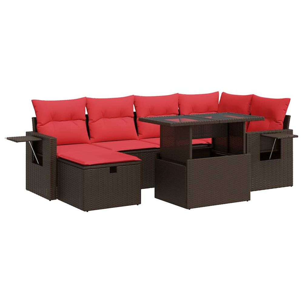 Salon de jardin avec coussins 7 pcs marron résine tressée acacia