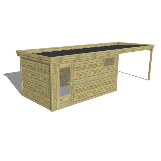 Abri de jardin bois pin traité autoclave 27mm - 7,84x2,64m / 21m2 - bac acier - abri français