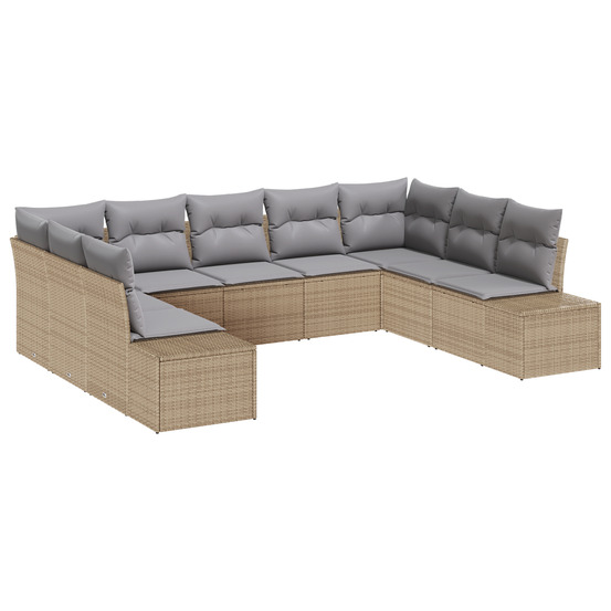 Ensemble de canapés de jardin 9 pièces avec coussins beige rattan synthétique