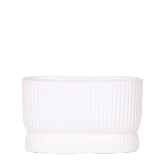 Cache-pot céramique bicolore - design graphique moderne - blanc