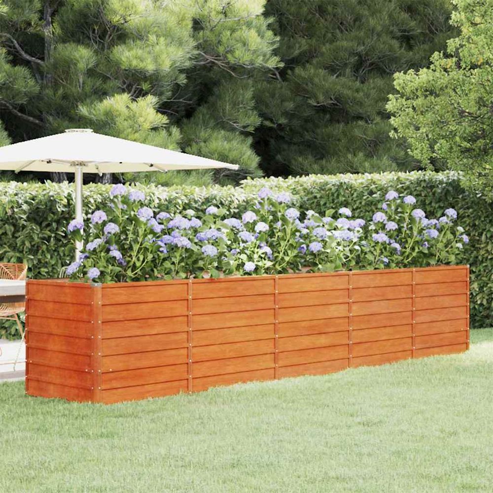 Grande jardinière haute acier corten pour potager facile 400x80x77cm