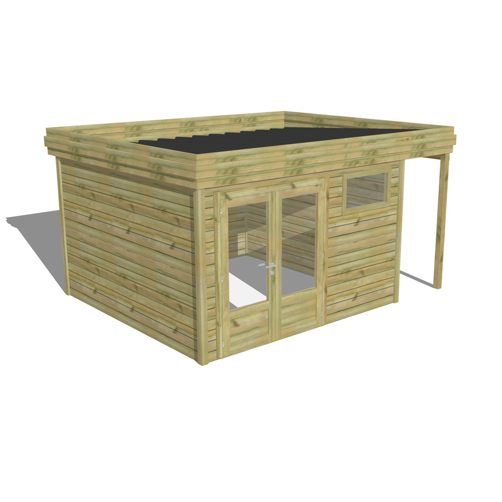 Abri de jardin bois pin traité autoclave 27mm - 4,44x3,44m / 15m2 - bac acier - abri français