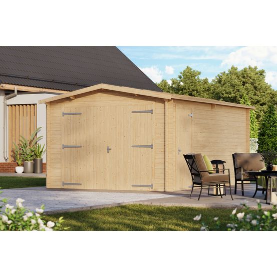 Garage en bois, 480x340cm, ep 28mm, surface utile 14.32m², int012