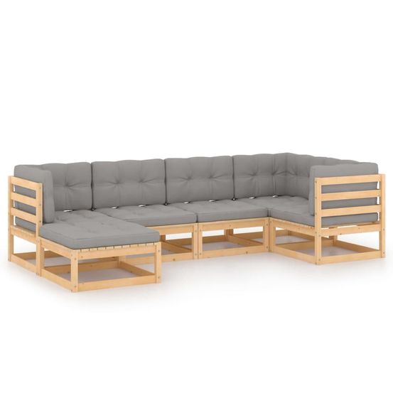 Salon de jardin 6 pcs avec coussins bois de pin massif