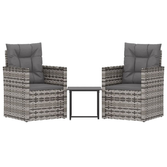 Mobilier d'extérieur 3 pcs avec coussins résine tressée gris