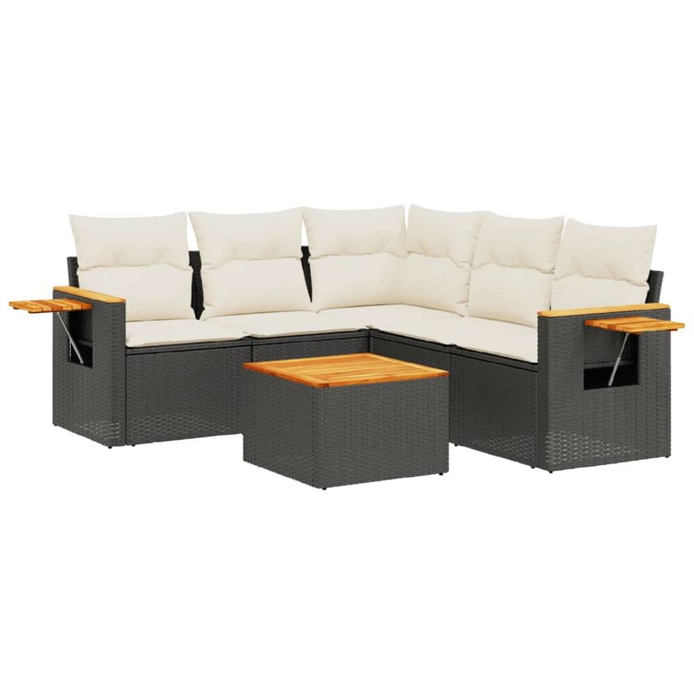 Salon de jardin 6 pcs avec coussins noir résine tressée