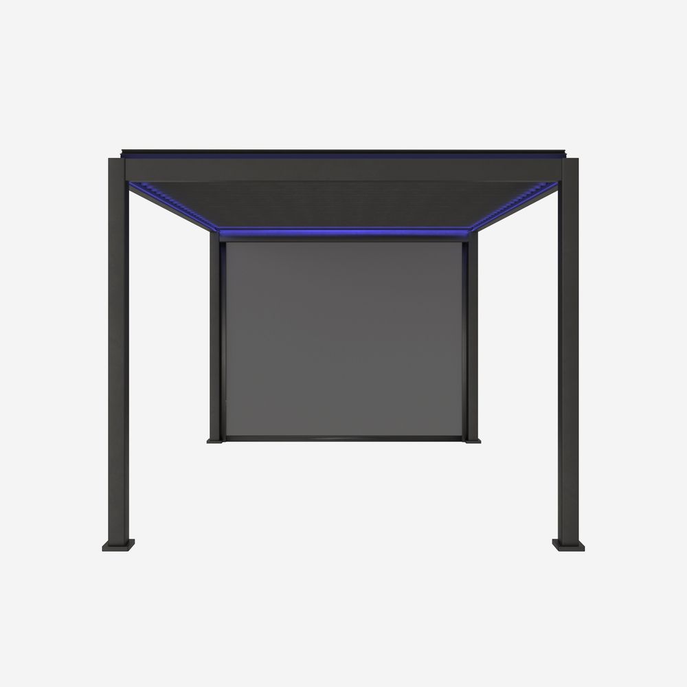 Pergola bioclimatique motorisée aluminium 4x3m led + 1 store 3m triomphe