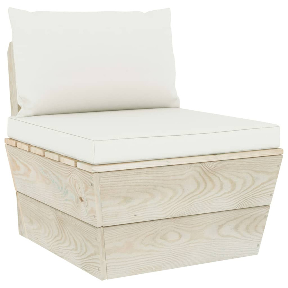 Canapé central palette de jardin avec coussins épicéa imprégné