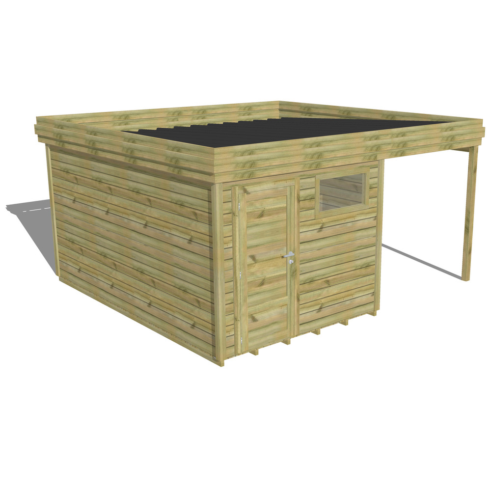 Abri de jardin bois pin traité autoclave 27mm - 4,64x4,34m / 20m2 - bac acier - plancher bois