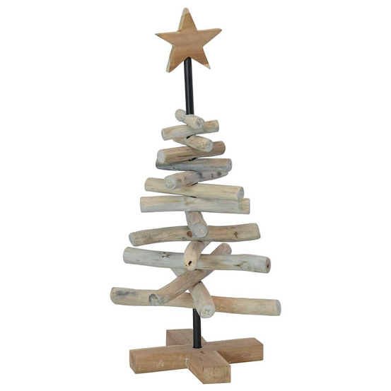 Sapin de noël avec support marron 60 cm bois de teck solide