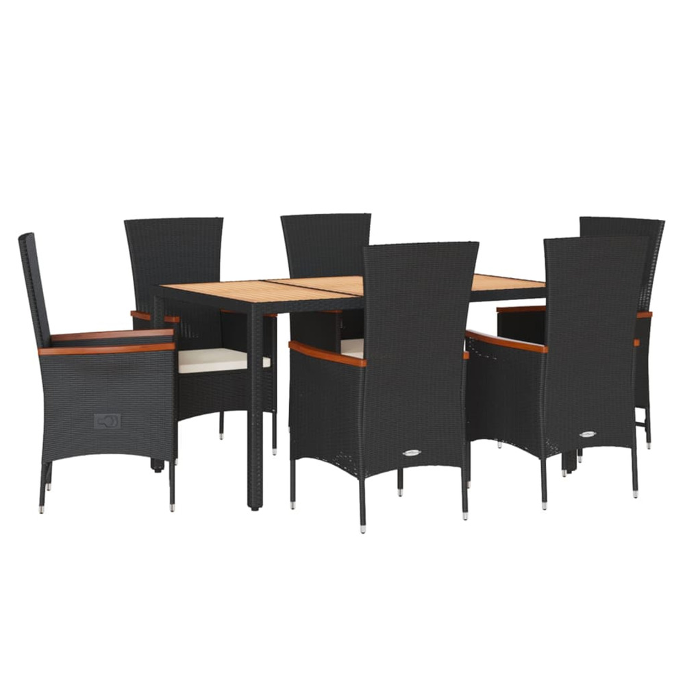 Ensemble à manger de jardin coussins 7pcs noir résine tressée