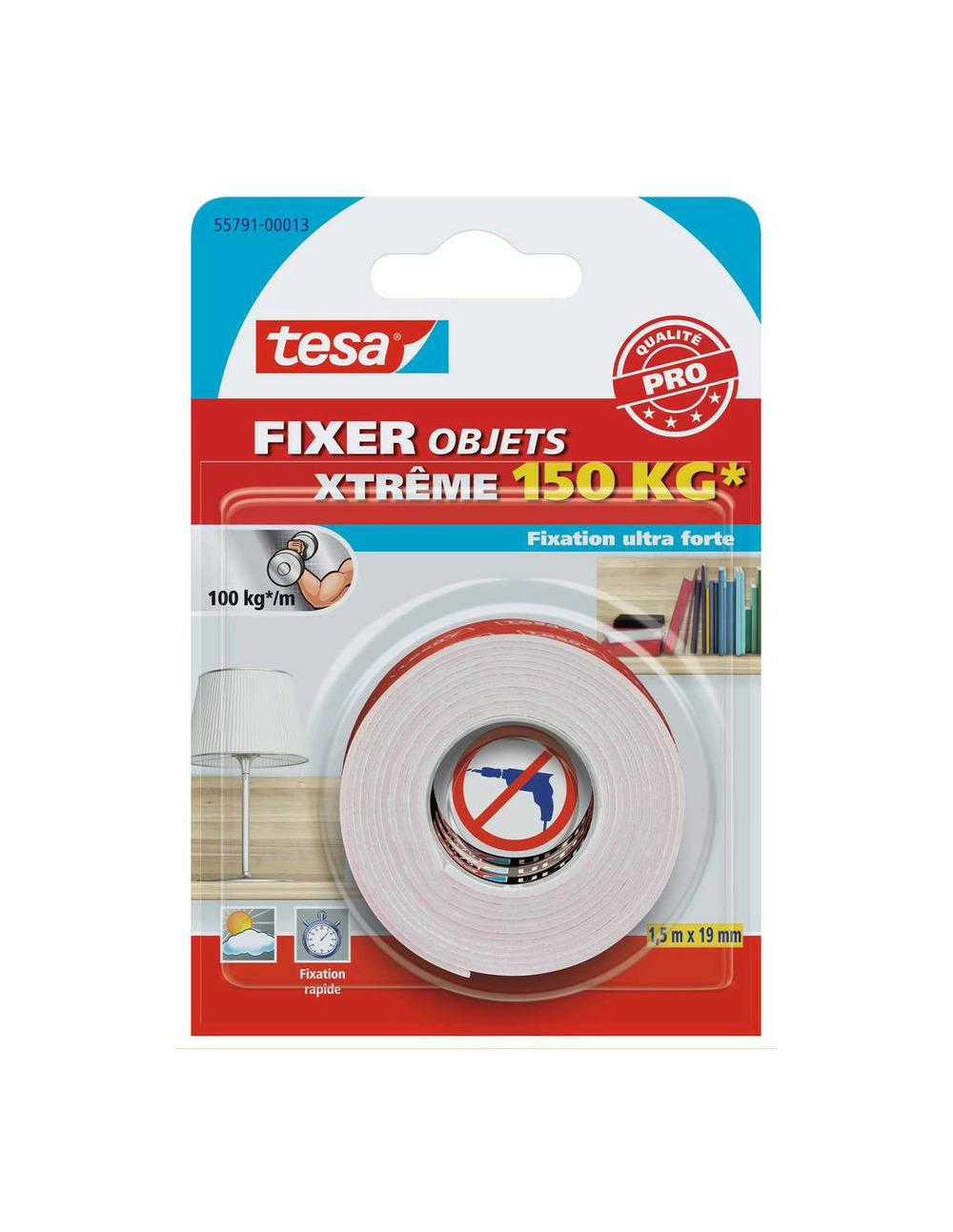 Adhésif fixer objets - double face extrême 150kg 19mmx1.5ml - tesa