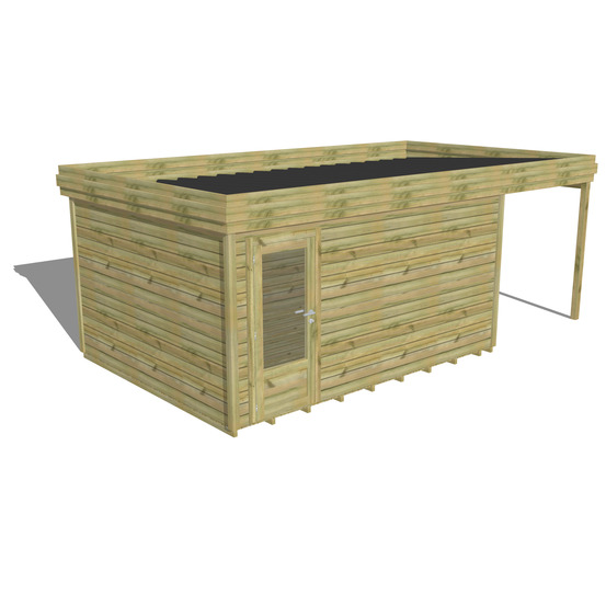 Abri de jardin bois pin traité autoclave 27mm - 6,34x3,44m / 22m2 - bac acier - plancher bois