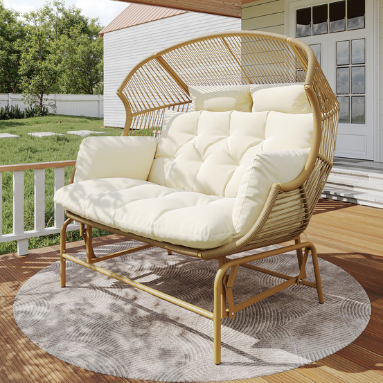 Balancelle de jardin 2 places, fauteuil suspendu, rocking-chair, en rotin pe, pour jardin et terrasse, aspect naturel