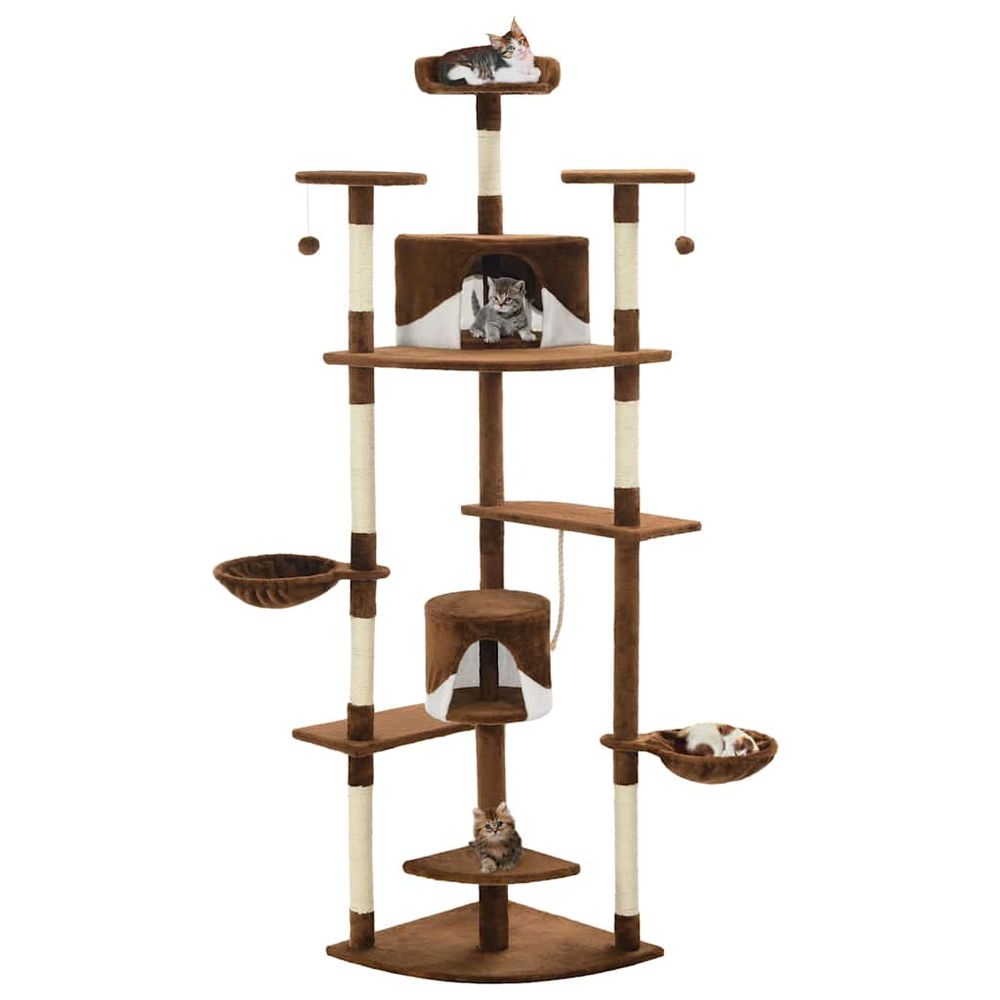 Grand arbre à chat 203 cm avec niches paniers et griffoirs sisal marron