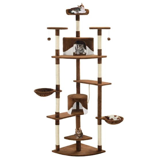 Grand arbre à chat 203 cm avec niches paniers et griffoirs sisal marron