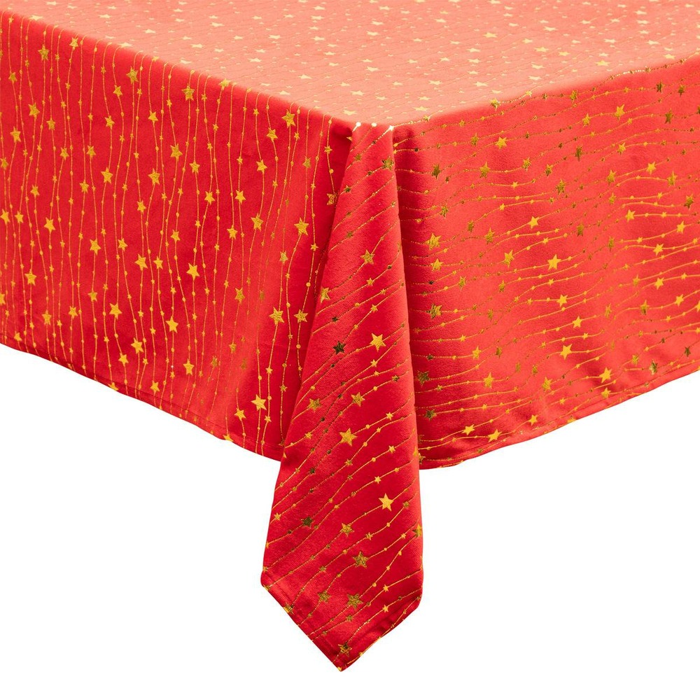 Nappe velours motif étoiles 140x360cm rouge