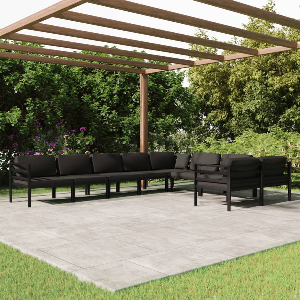 Salon de jardin 9 pcs avec coussins aluminium anthracite