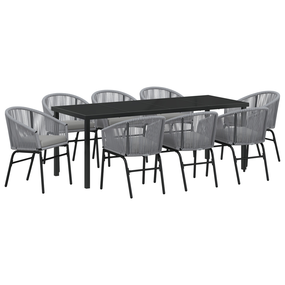 Set de jardin 9 pièces gris rotin poly