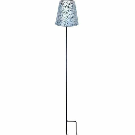 Lampe solaire argent ø 12 h70 cm - autonomie 6-8h - pied stabilisateur - bouton on/off - pile aaa