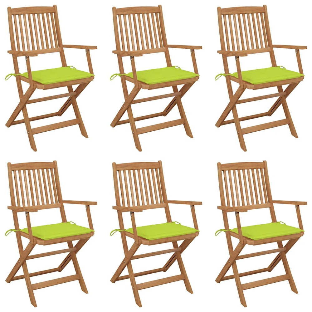 Chaises pliables de jardin lot de 6 avec coussins bois d'acacia