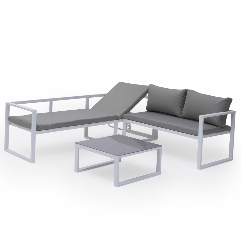 Salon de jardin modulable ibiza en tissu gris 4 places - aluminium blanc