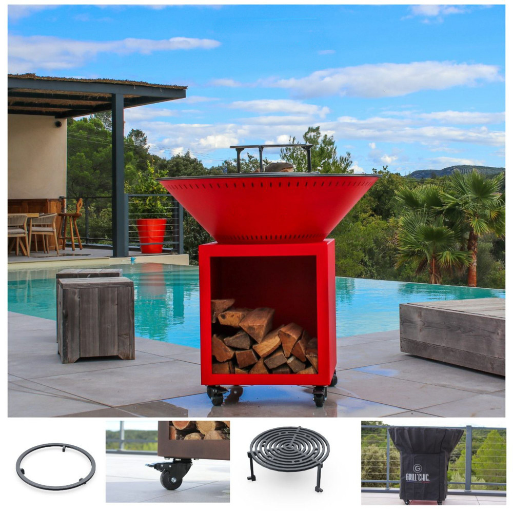 Set brasero printemps - classique double cuve acier - 103 cm - rouge - design vibrant pour des soirées chaleureuses à l'extérieur