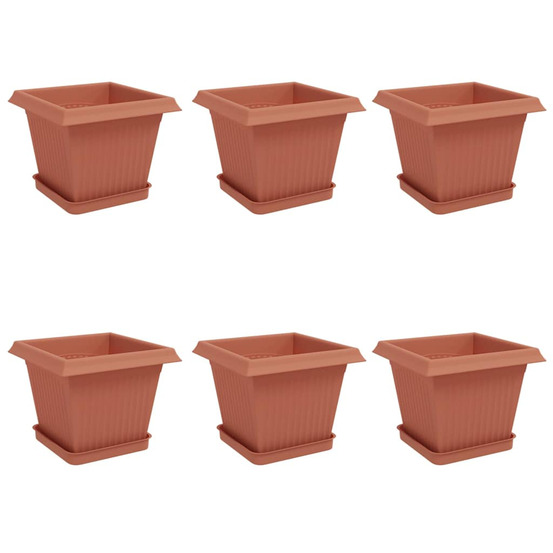 Pots de plantes 6 pcs rouge brique 20 x 20 x 16 cm plastique