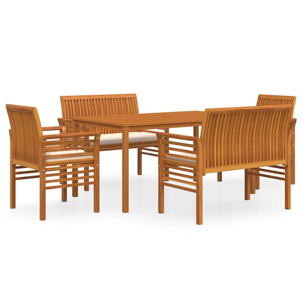 Ensemble à manger d'extérieur 5 pcs et coussins acacia solide