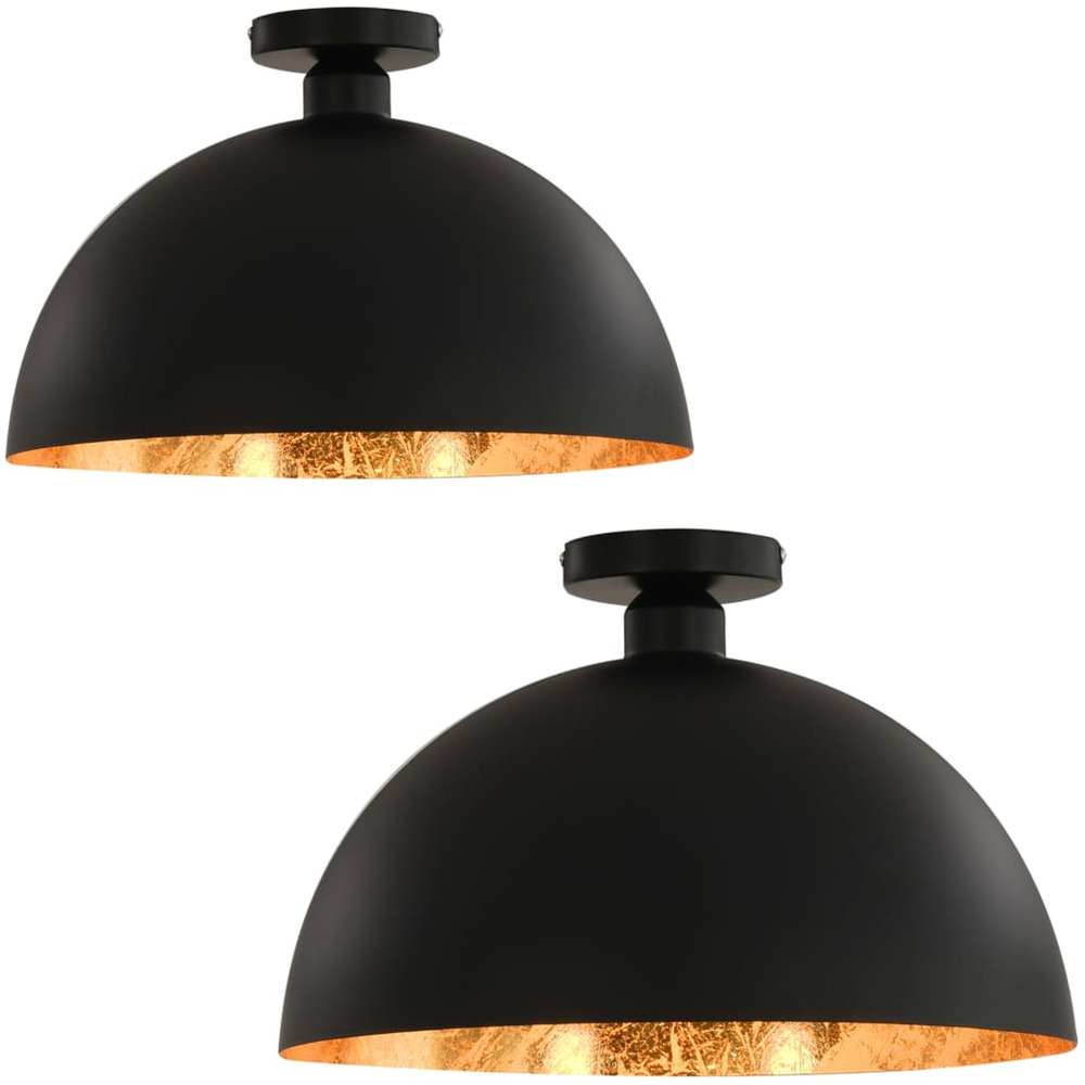 Plafonniers 2 pcs noir et doré semi-sphérique e27
