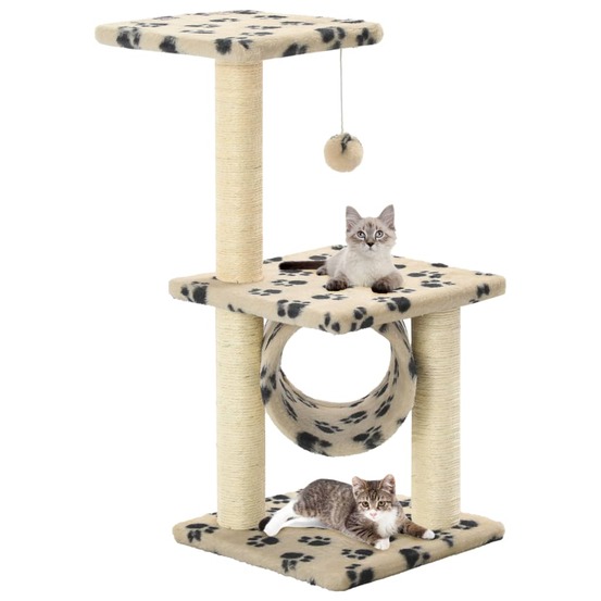 Arbre à chat avec griffoirs en sisal 65 cm beige motif pattes