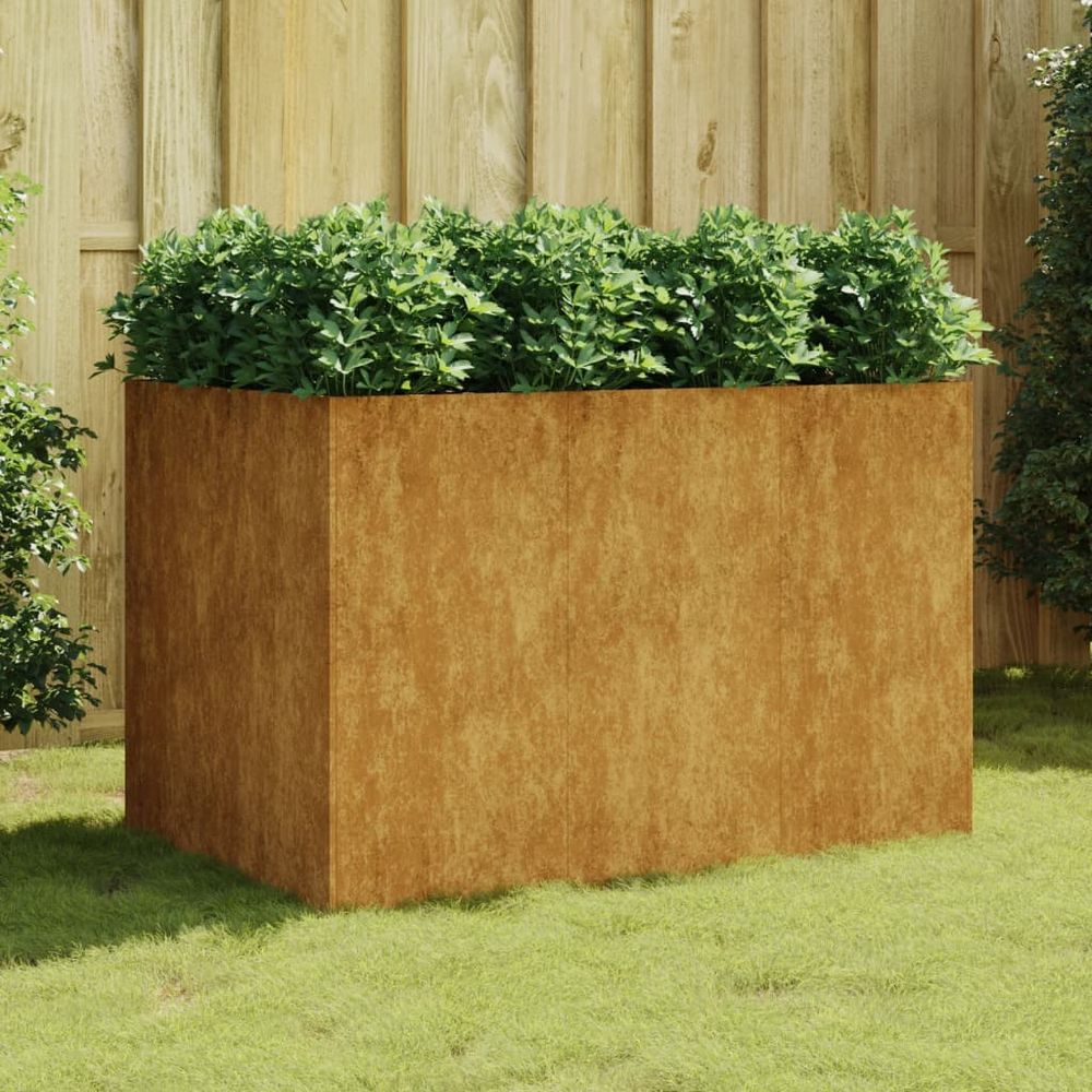 Grand potager carré acier corten durable aspect vieilli pour culture légumes et fleurs brun 120x80x80cm