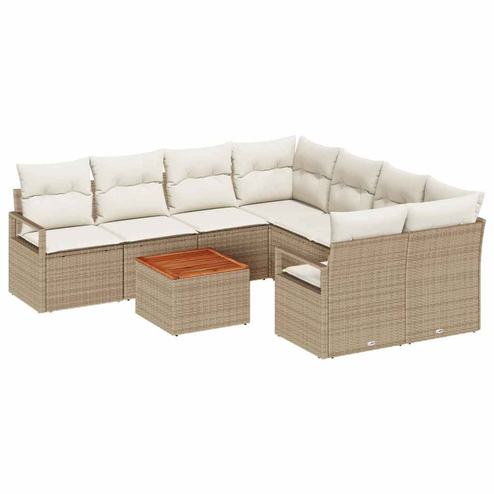 Ensemble de canapé de jardin avec coussin 9 pcs beige polyrotin