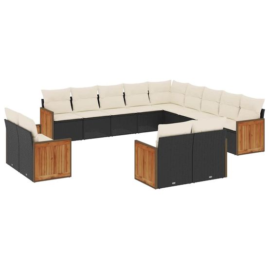 Salon de jardin avec coussins 13 pcs noir résine tressée