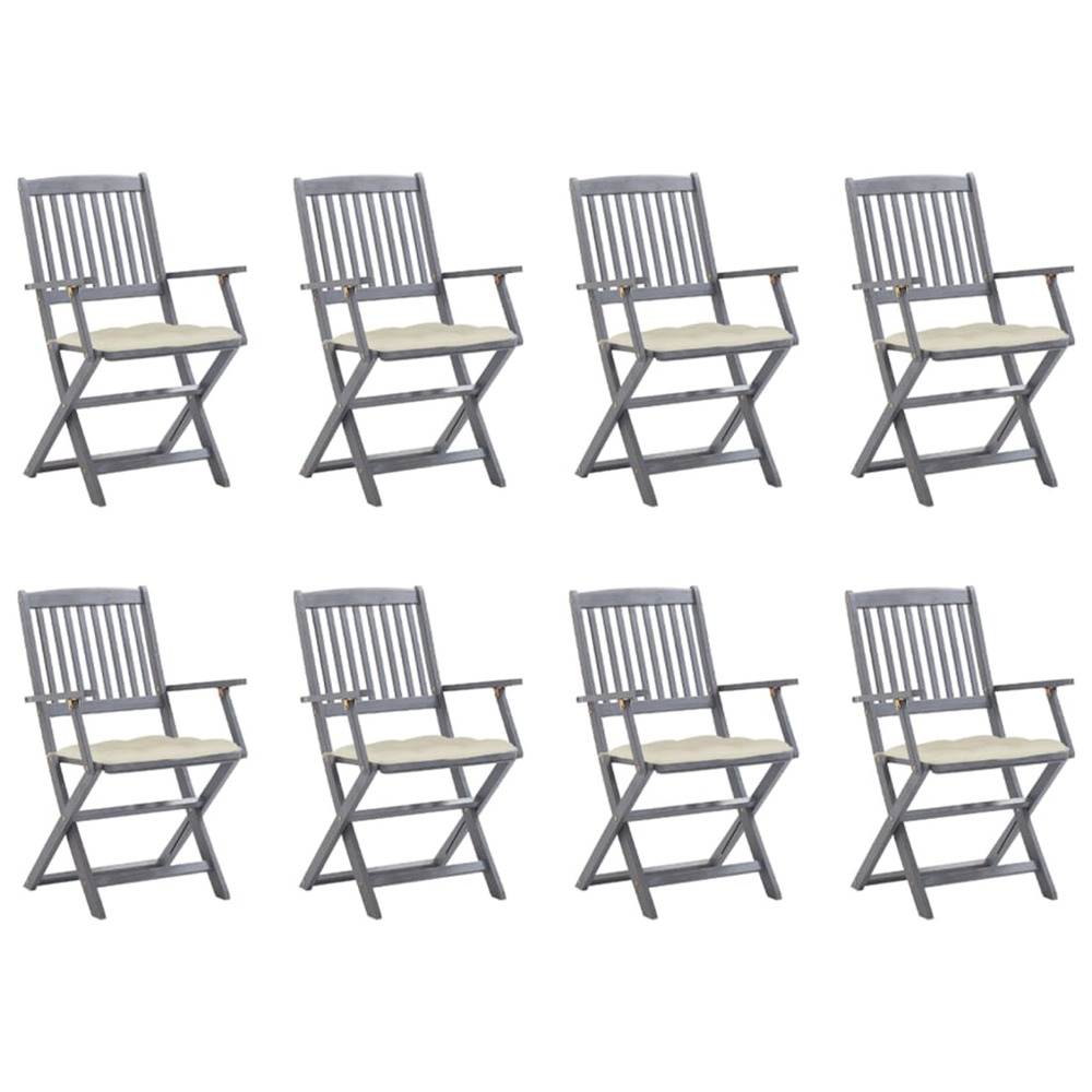 Chaises pliables d'extérieur lot de 8 et coussins bois d'acacia