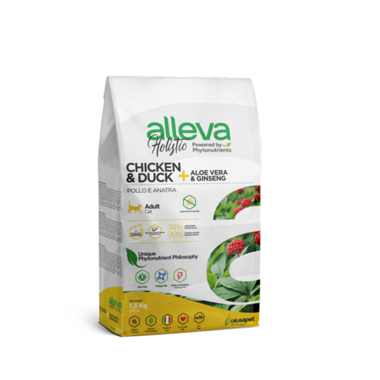 Croquette sans céréales pour chat adulte aux poulet et canard, aloe vera et ginseng