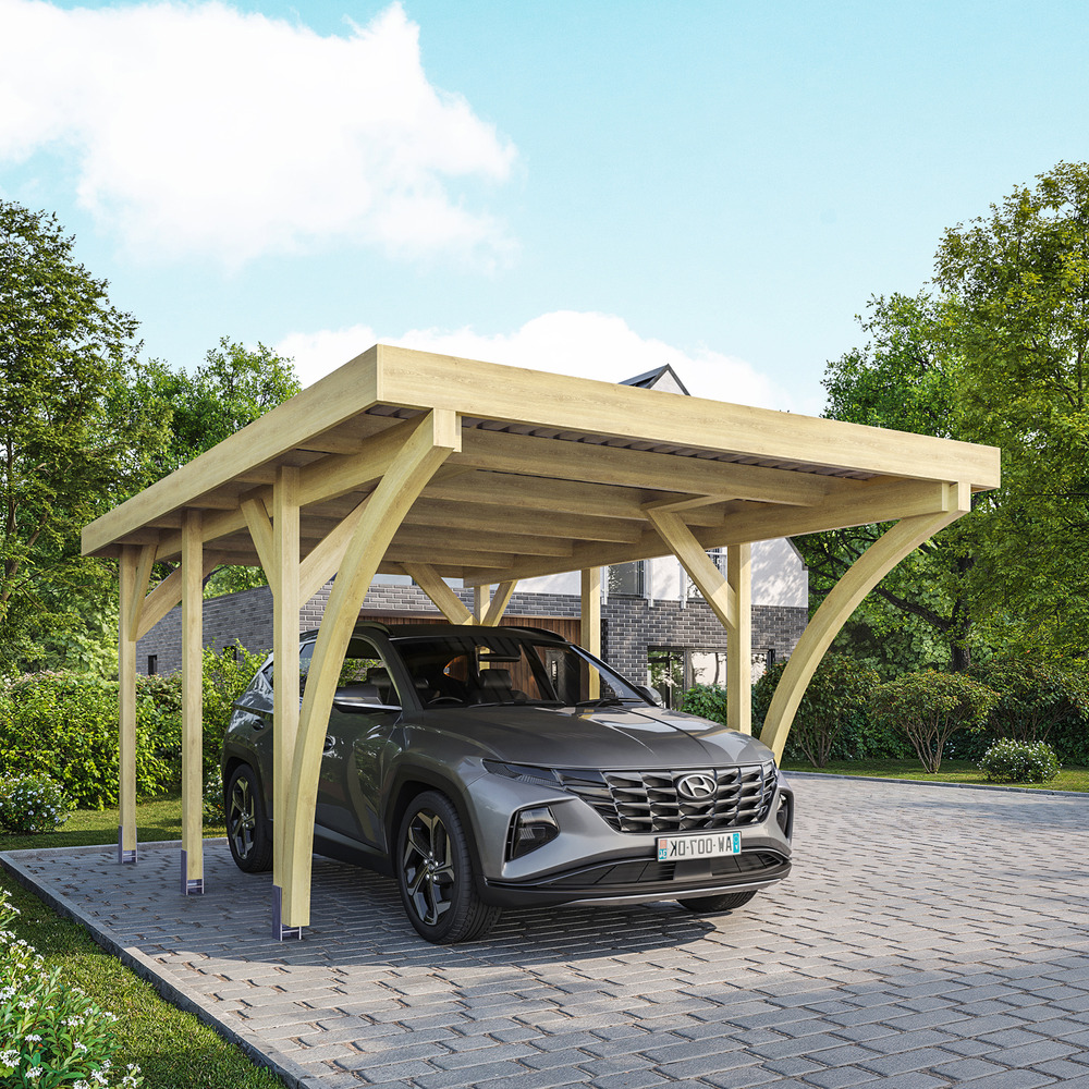 Carport bois palerme 1 voitures - 510 x 340 - abri pour voitures - bois des regions nordiques - pin traité autoclave