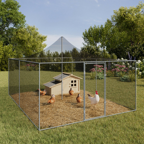 Volière 12m² parc grillagé 3x4 m enclos poulailler pour animaux de basse cour