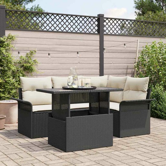 Ensemble de canapé de jardin avec coussin 5 pcs noir poly rotin