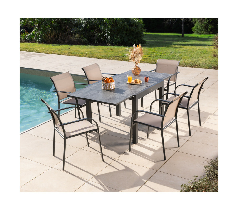 Ensemble table et chaises de jardin - 6 places - lin - honfleur beziers ardoise