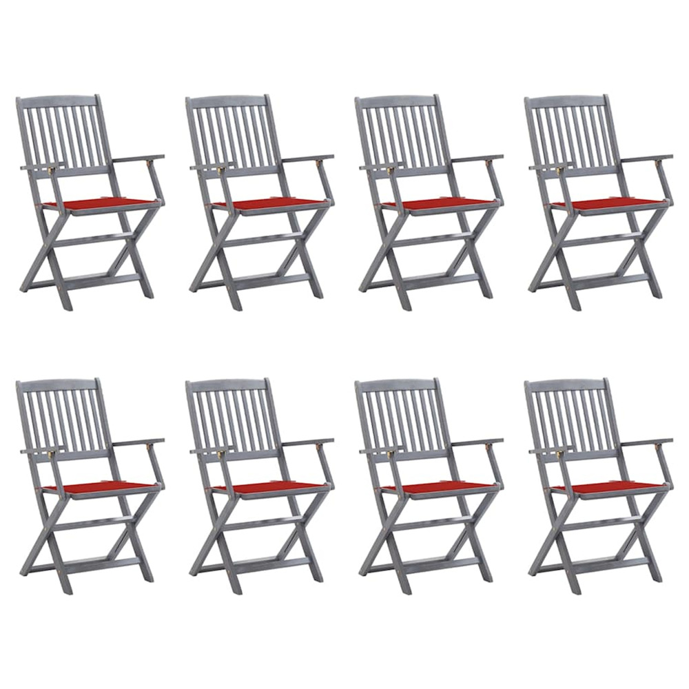 Chaises pliables d'extérieur lot de 8 et coussins bois d'acacia
