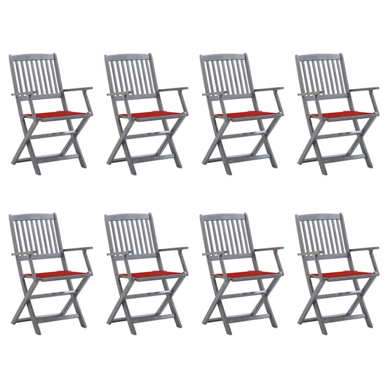 Chaises pliables d'extérieur lot de 8 et coussins bois d'acacia