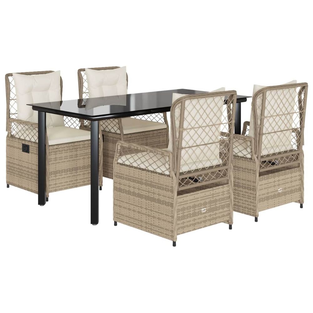 Ensemble à manger de jardin avec coussins 5pcs beige poly rotin